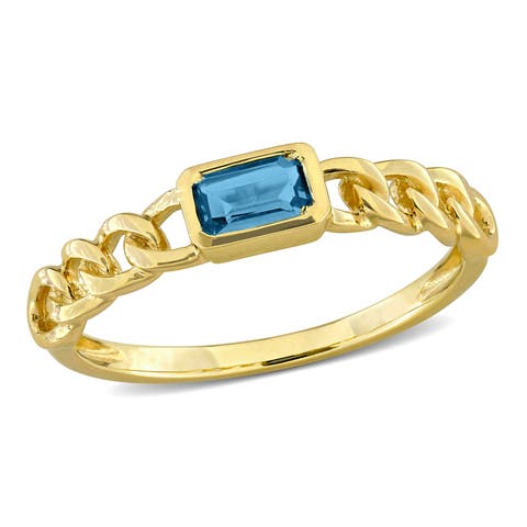 Solitaire Birthstone Link Design Ring 14k