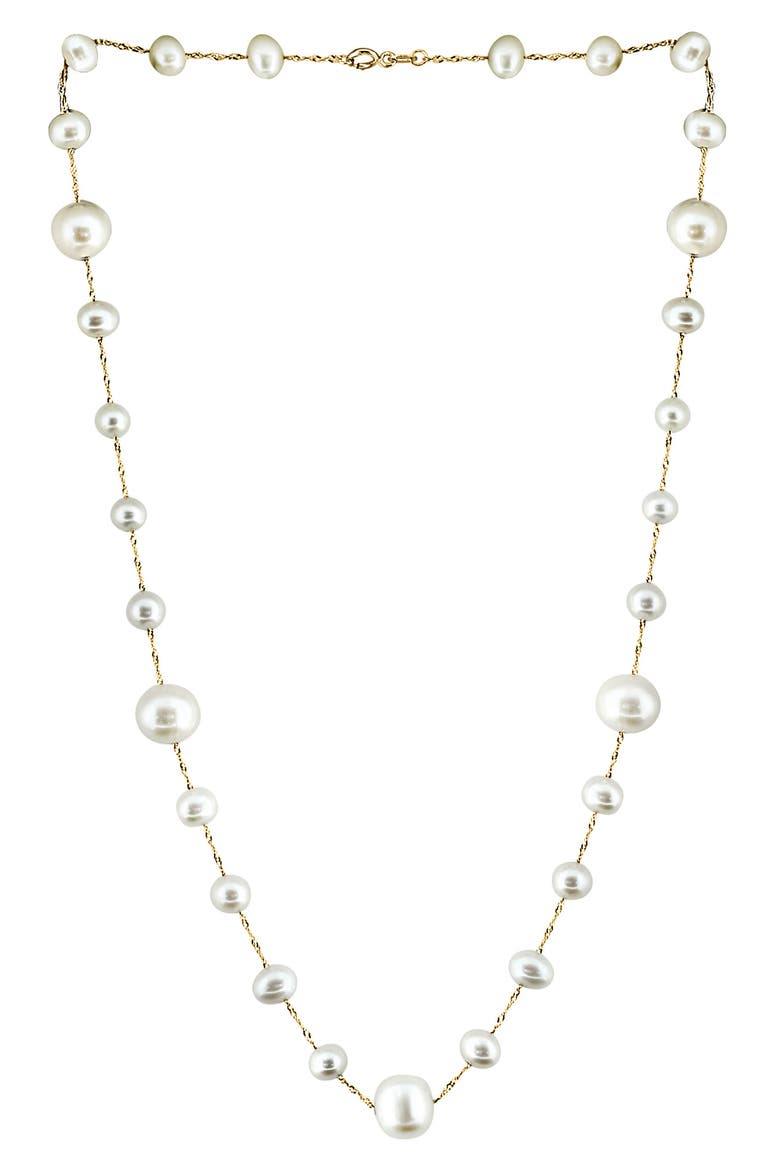 14K Yellow Gold 9-9.5mm Freshwater Pearl Necklace, Main, color, WHITE