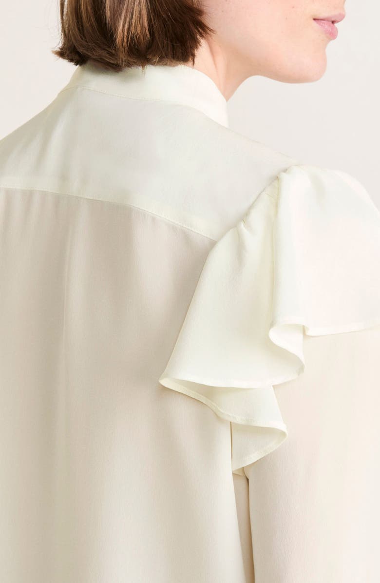 vineyard vines Tie Neck Silk Crêpe de Chine Button-Up Shirt, Alternate, color, Marshmallow