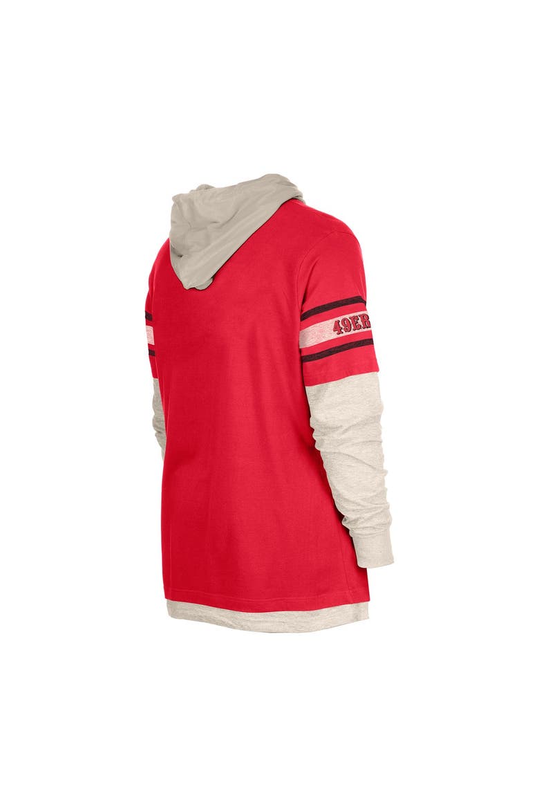 Men's New Era  Scarlet San Francisco 49ers Twofer Layered Long Sleeve Hoodie T-Shirt, Alternate, color, Scarlet