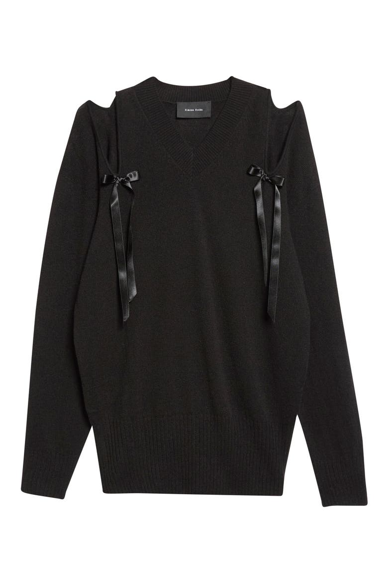 Ribbon Slashed Cashmere Sweater, Main, color, BLACK/ BLACK