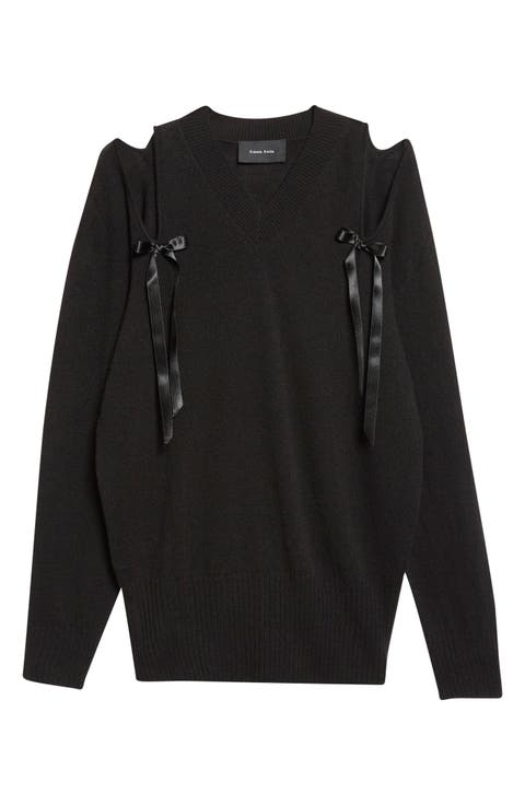 Ribbon Slashed Cashmere Sweater