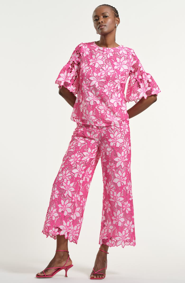 Isaac Mizrahi New York Floral Embroidered Eyelet Top, Alternate, color, Fuchsia