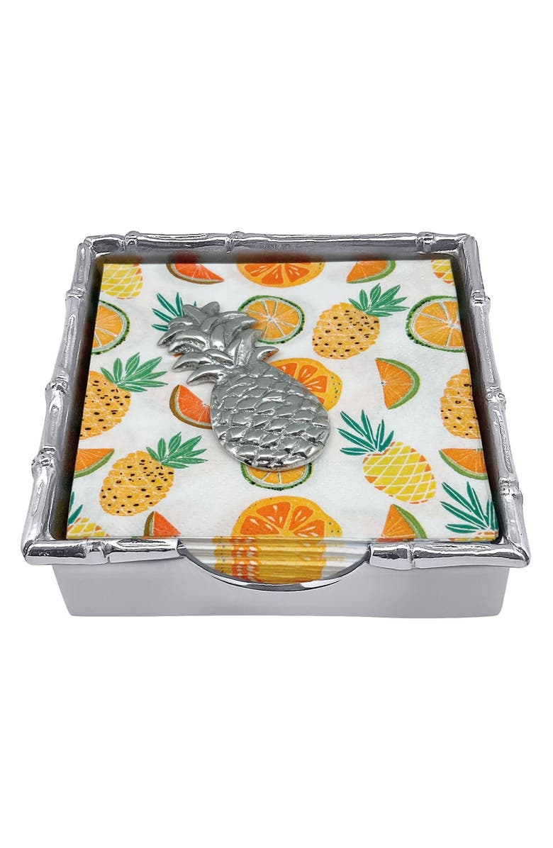 Mariposa Tropical Pineapple Napkin Box Set, Main, color, Silver