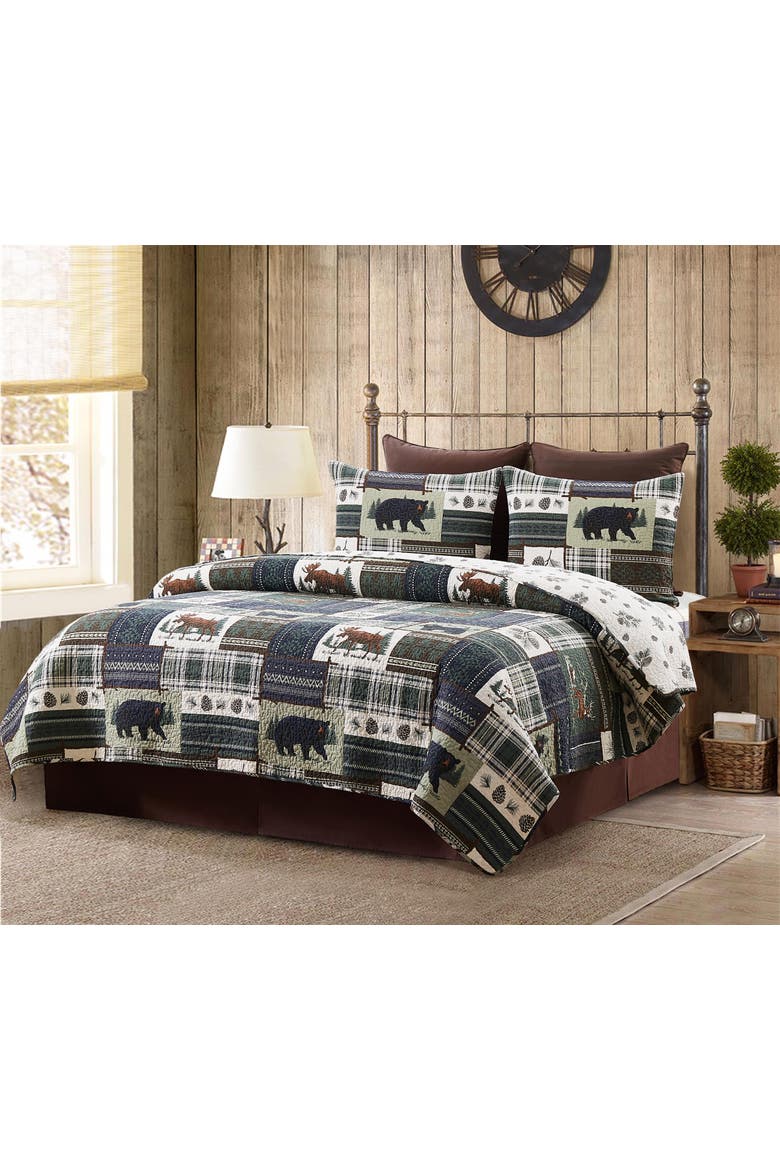 Greenstone Pines Bedding Quilt Set, Alternate, color, Brown