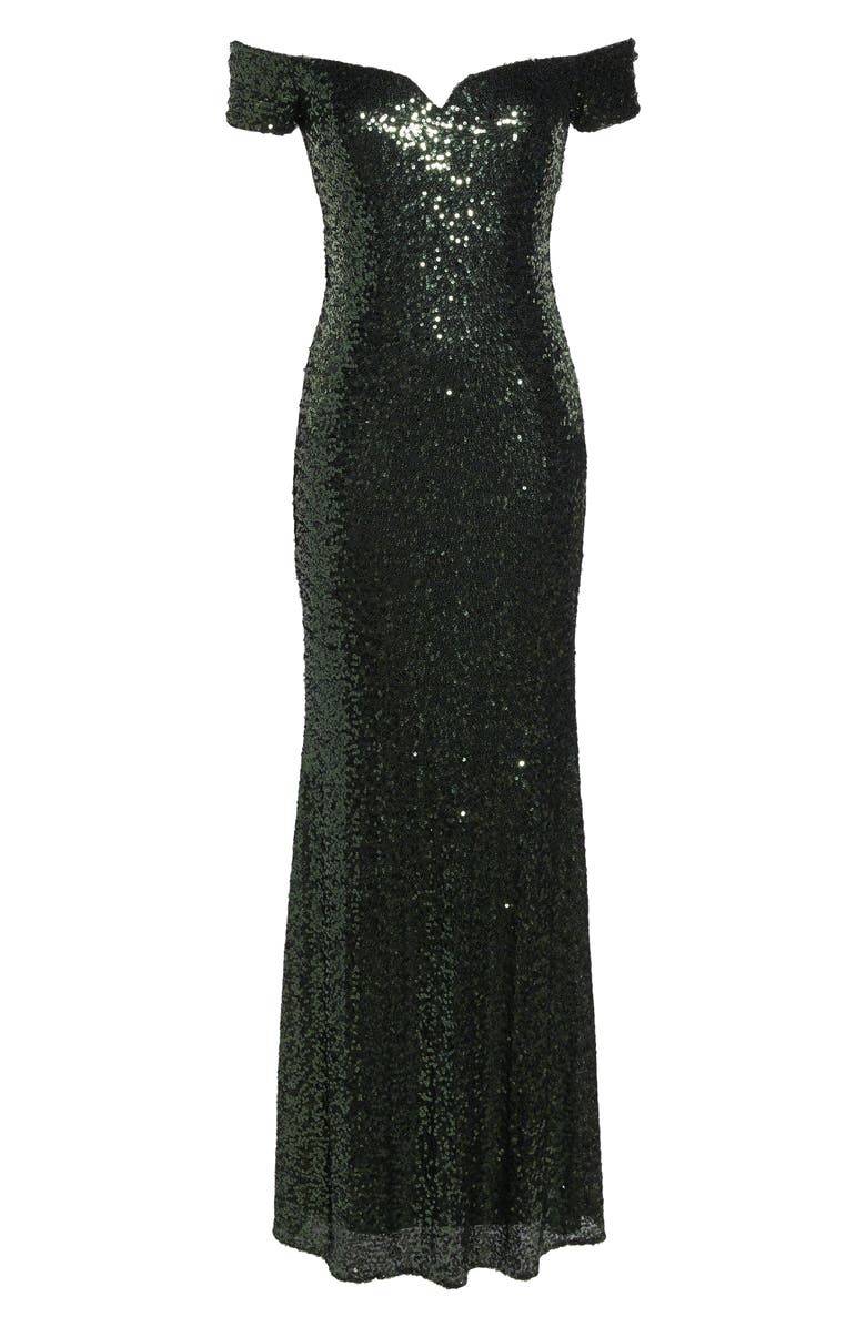 Badgley Mischka Collection Badgley Mischka Off the Shoulder Sequin Gown, Alternate, color, 