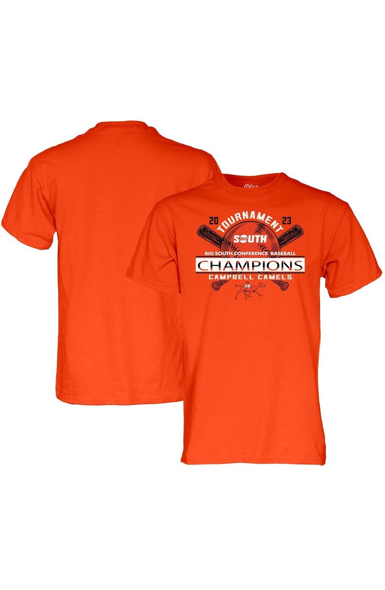 BLUE 84 Orange Campbell Fighting Camels 2023 Big South Baseball Conference Tournament Champions T-Shirt, Main, color, 