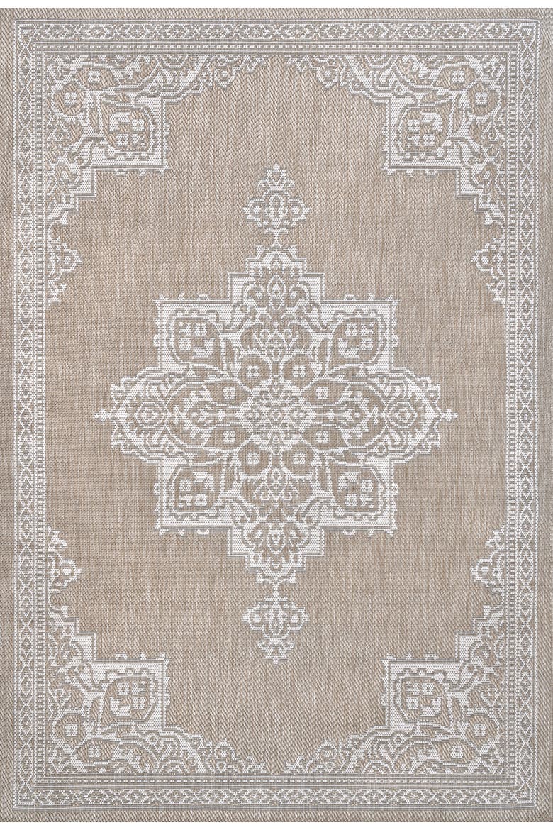 Arden Vintage Casual Medallion Indoor/Outdoor Area Rug, Main, color, Beige/Cream