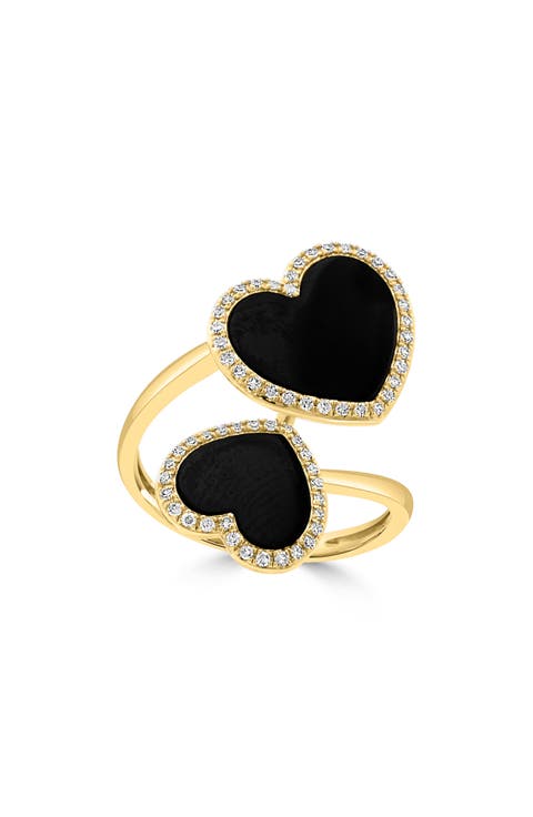 Diamond & Onyx Heart Split Shank Ring
