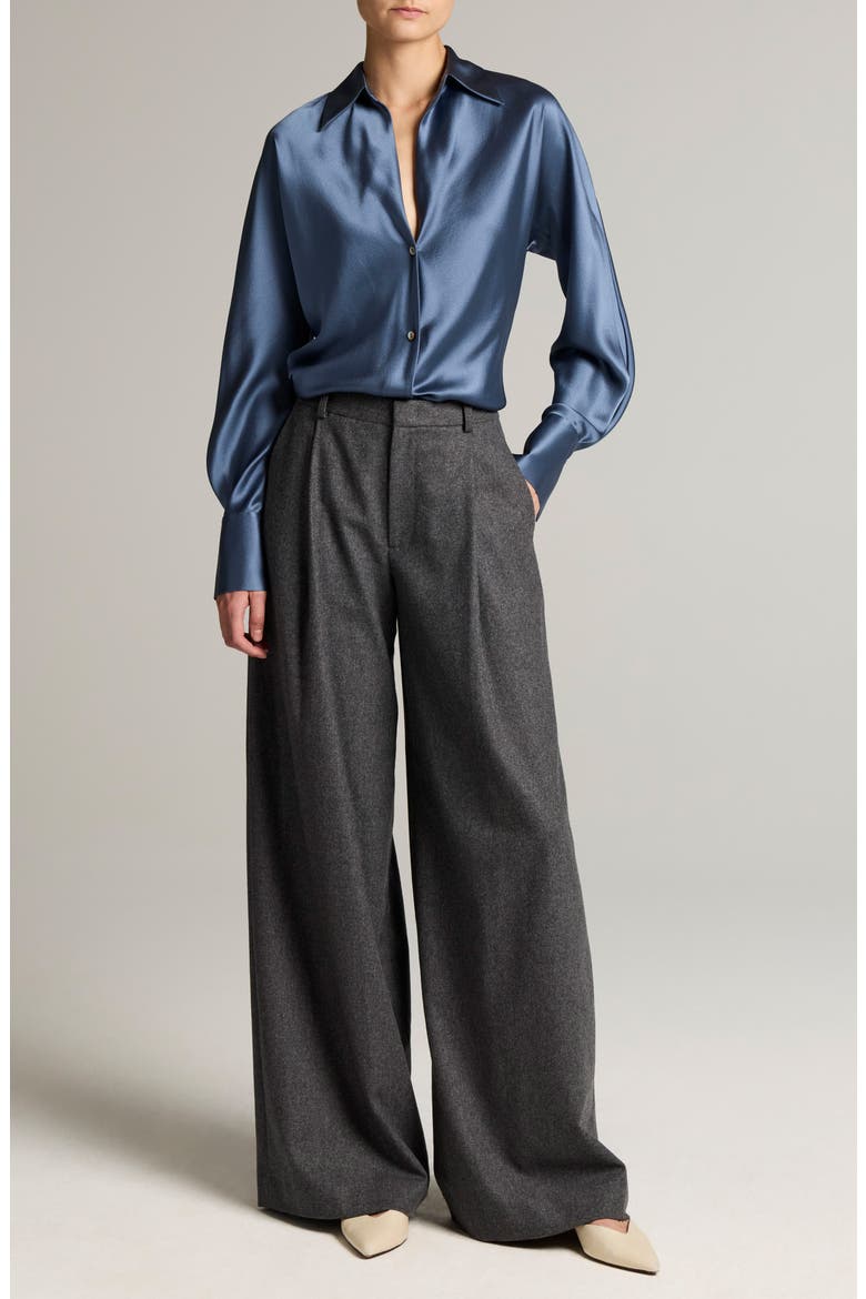 Silk Button-Up Shirt, Alternate, color, BLUE SLATE