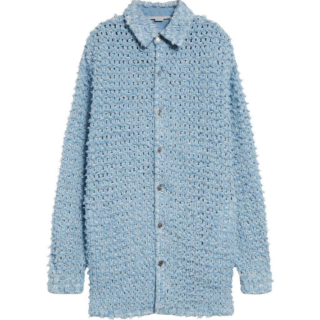 Shop Stella Mccartney Bouclé Effect Denim Button-up Shirt In Light Blue Laser Denim