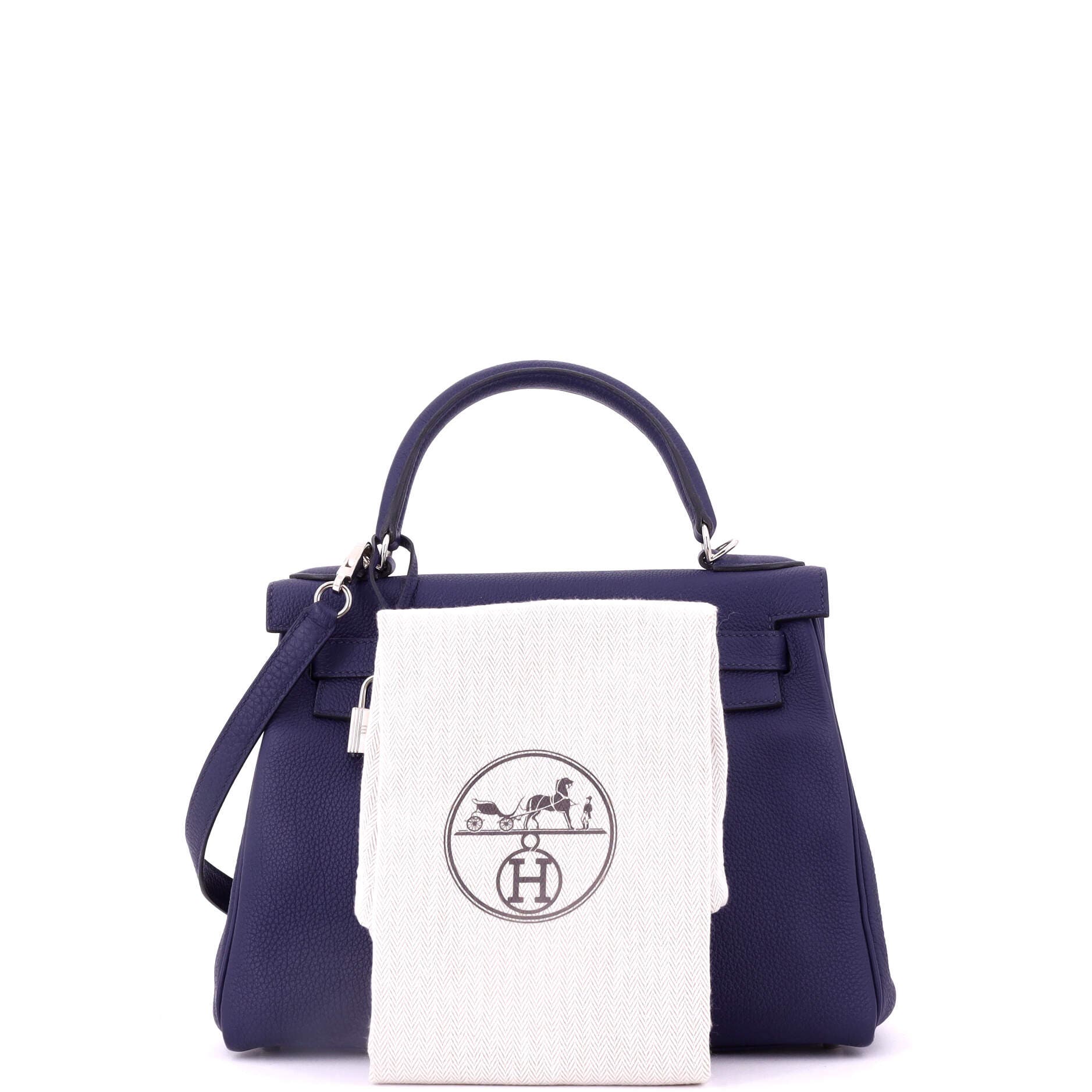 Pre-Owned Hermes Kelly Handbag Blue Togo with Palladium Hardware 28, Alternate, color, Bleu Encre