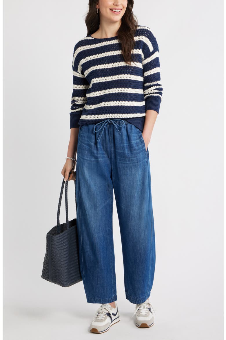 Open Stitch Cotton Blend Sweater, Alternate, color, NAVY- IVORY MATTY STRIPE