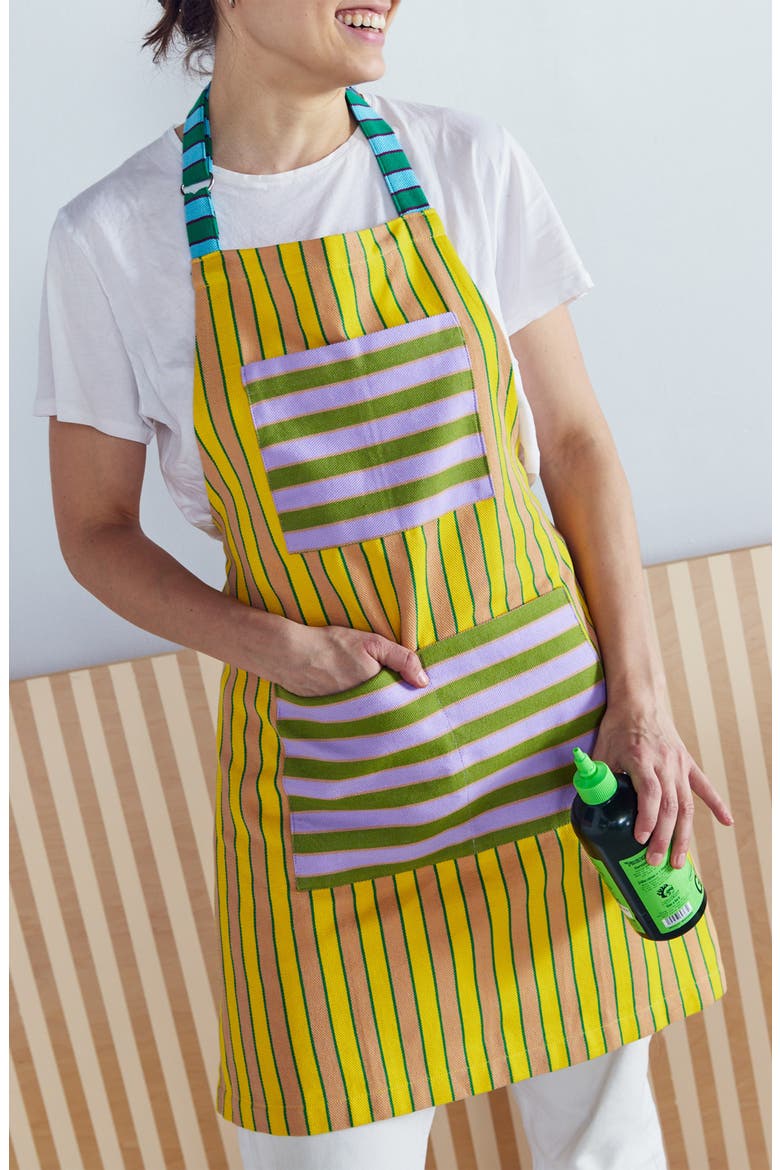 Stripe Cotton Apron, Alternate, color, TURMERIC STRIPE