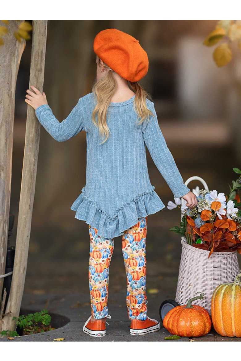 Pumpkin Patch Ruffle Tunic and Legging Set, Alternate, color, Blue
