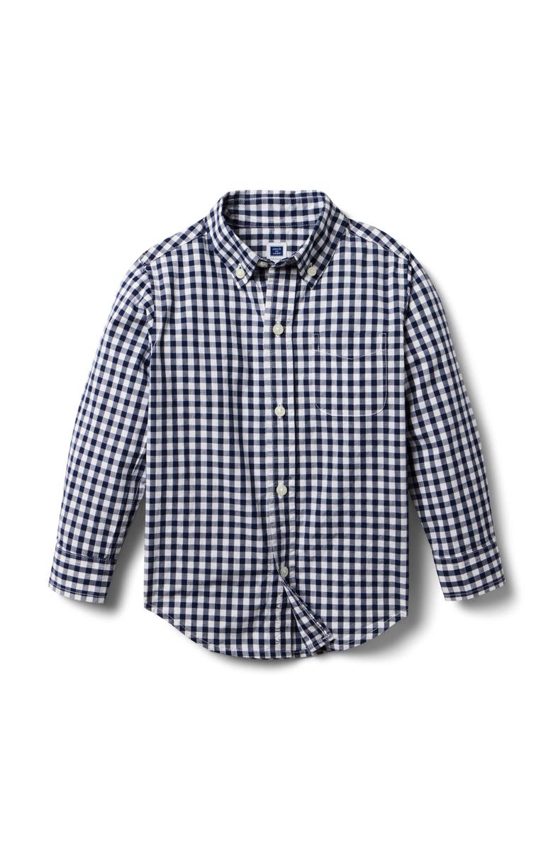 Janie and Jack Gingham Poplin Shirt, Main, color, Blue