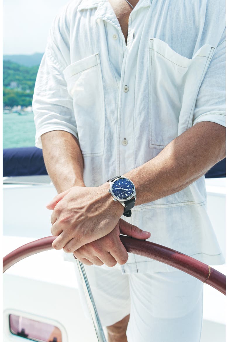 Bradner Automatic Leather Strap Watch, 42mm, Alternate, color, BLUE