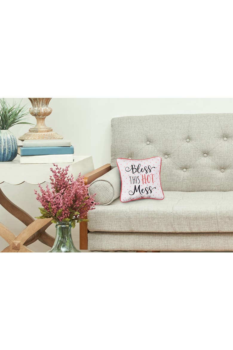 Bless This Hot Mess Printed and Embroidered Small/Petite Accent Pillow, 10" x 10", Alternate, color, Pink