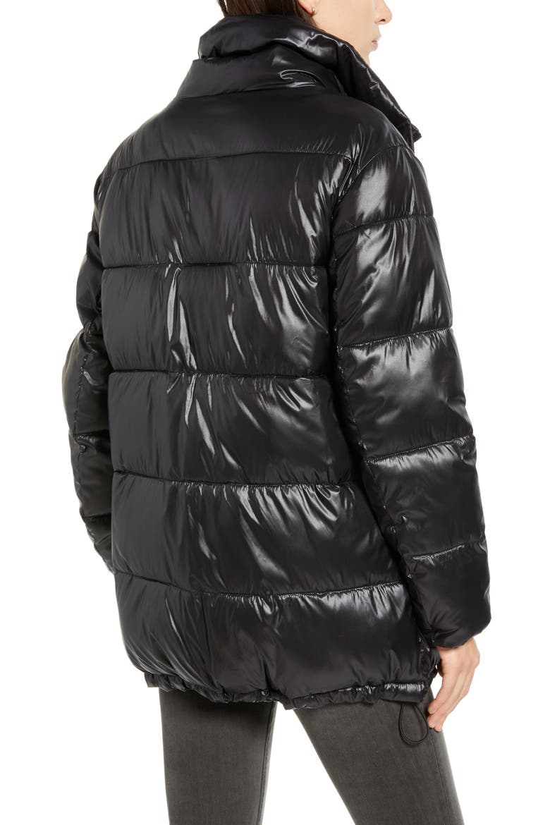 Stand Collar Water Resistant Puffer Coat, Alternate, color, BLACK