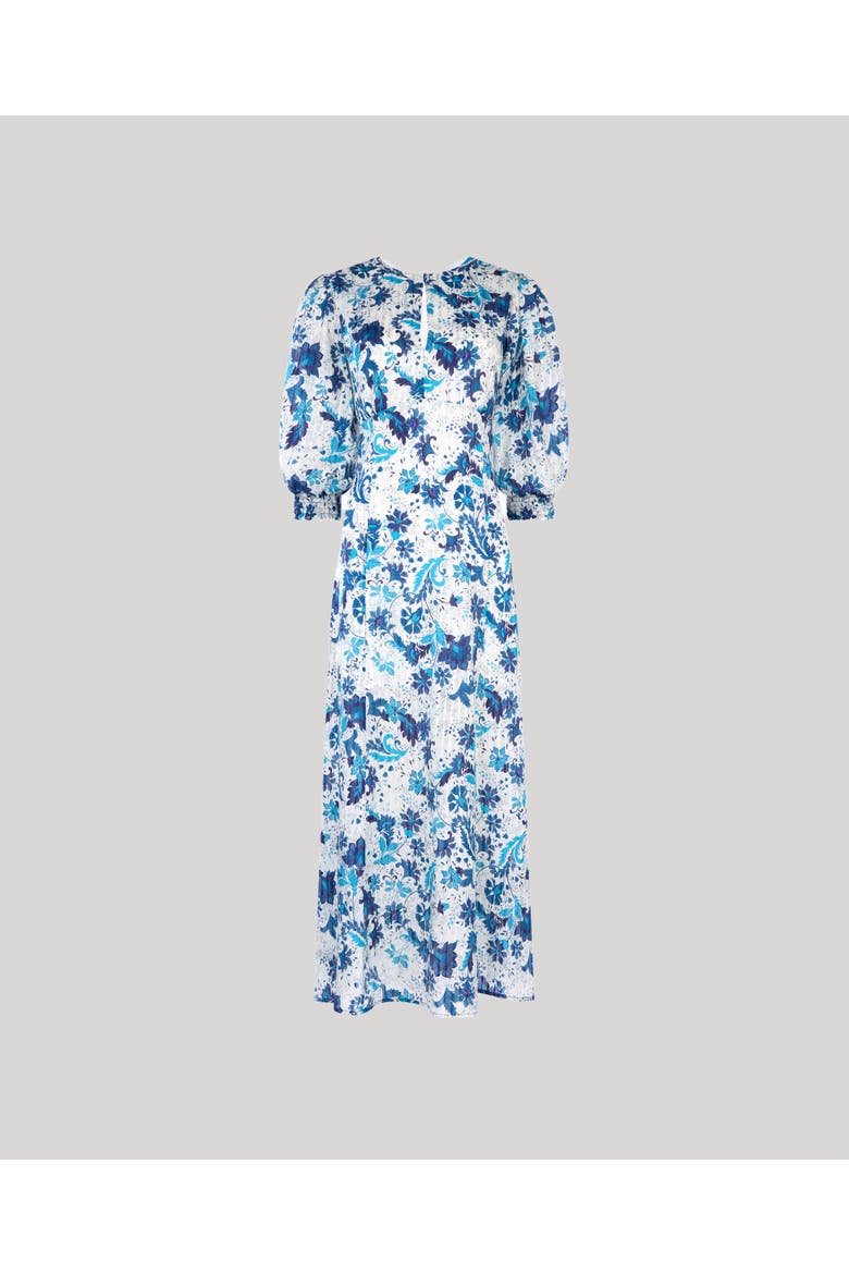 Ivy Silk Cotton Tea Dress, Main, color, Navy Floral