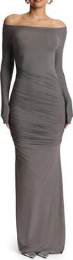 Naked Wardrobe Ruched Off the Shoulder Long Sleeve Maxi Dress