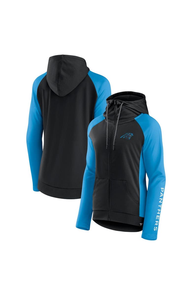 FANATICS Women's Fanatics Branded Black/Blue Carolina Panthers End Around Lightweight Raglan Full-Zip Hoodie Jacket, Alternate, color, 
