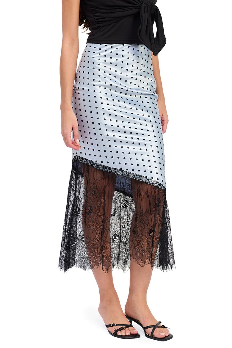 Hazel Polka Dot Lace Trim Midi Skirt, Alternate, color, LIGHT BLUE BLACK