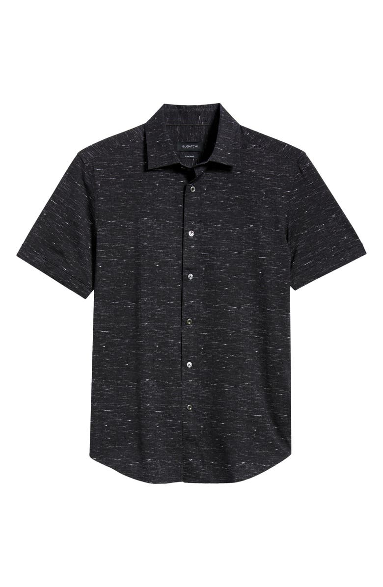 Bugatchi Miles OoohCotton<sup>®</sup> Slub Short Sleeve Button-Up Shirt, Main, color, Black