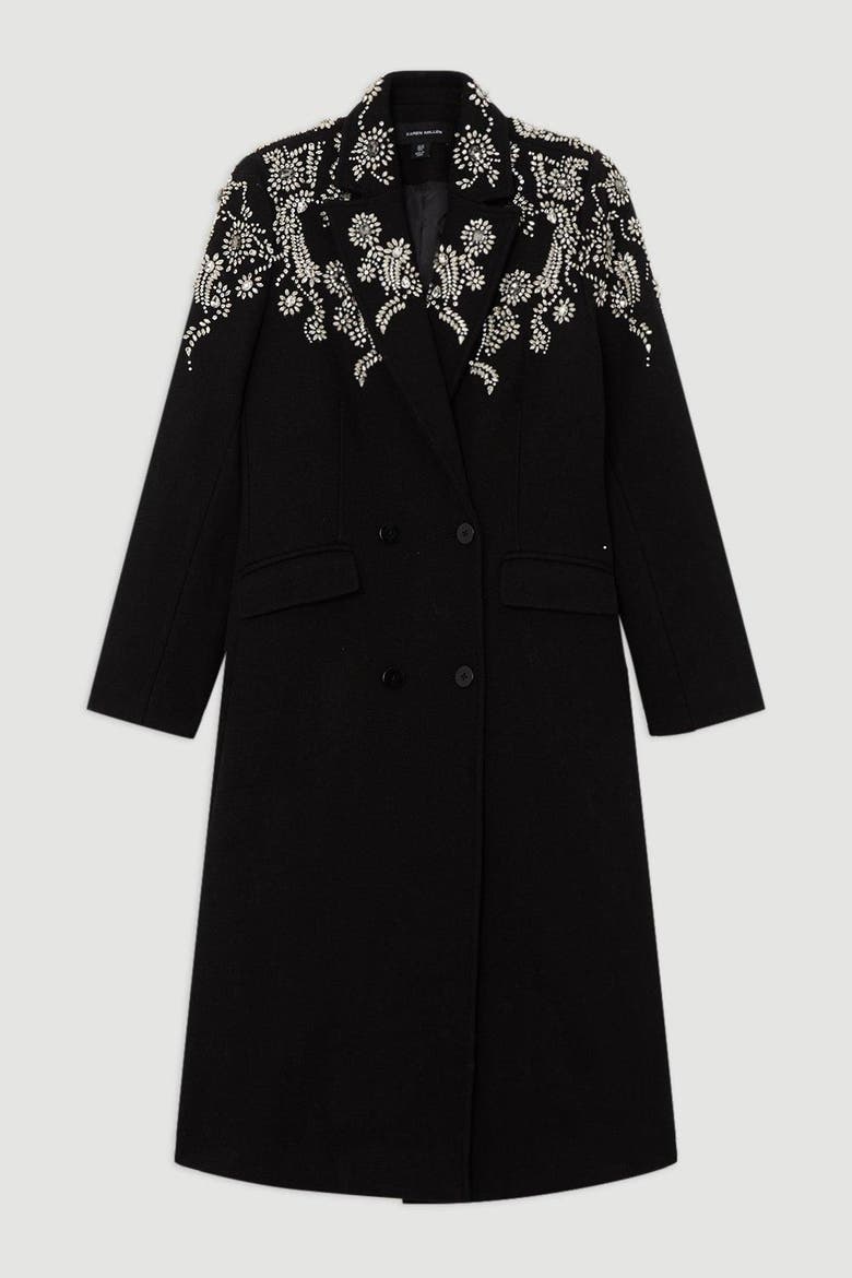 Tailored Wool Double Breasted Midi Coat, Alternate, color, Black