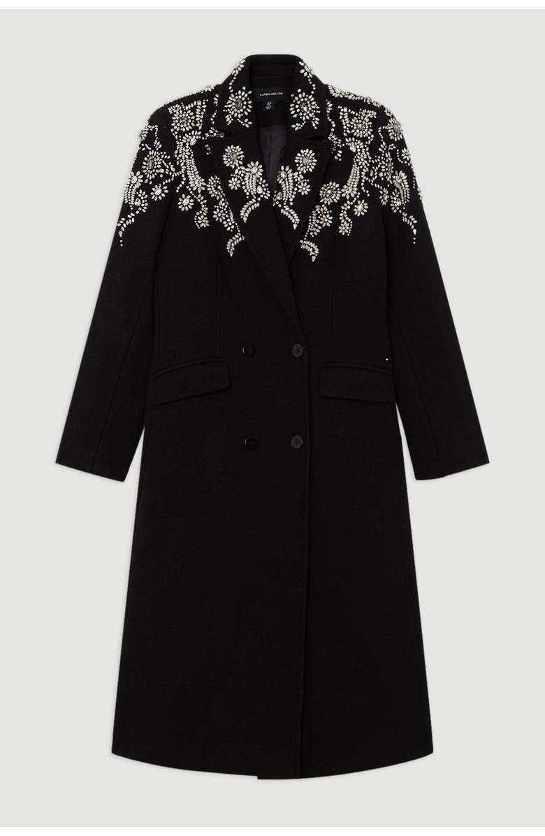 Karen Millen Tailored Wool Double Breasted Midi Coat, Alternate, color, Black