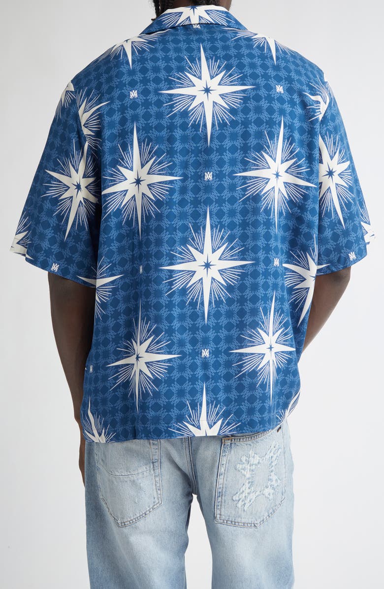 AMIRI Starburst Print Camp Shirt, Alternate, color, Blue