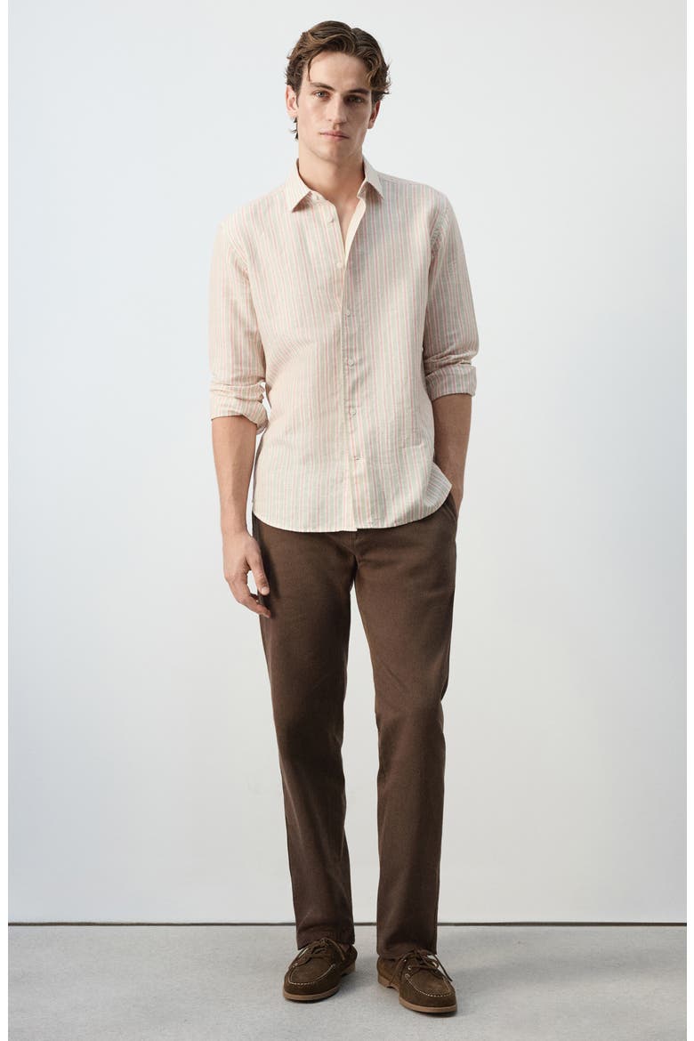 Stripe Linen Blend Button-Up Shirt, Alternate, color, ORANGE
