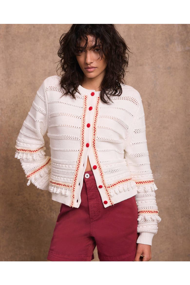 Cotton Blend Tassel Cardigan, Alternate, color, Ivory