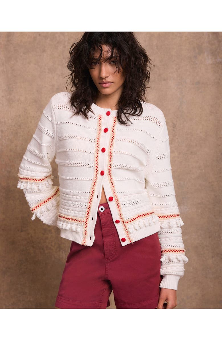 MINT VELVET Cotton Blend Tassel Cardigan, Alternate, color, Ivory