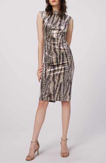 Darrius Printed Ruched Sleeveless Sheath Dress