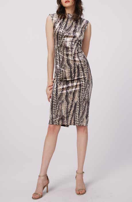 Darrius Printed Ruched Sleeveless Sheath Dress