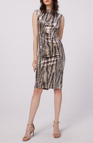 DVF Darrius Printed Ruched Sleeveless Sheath Dress