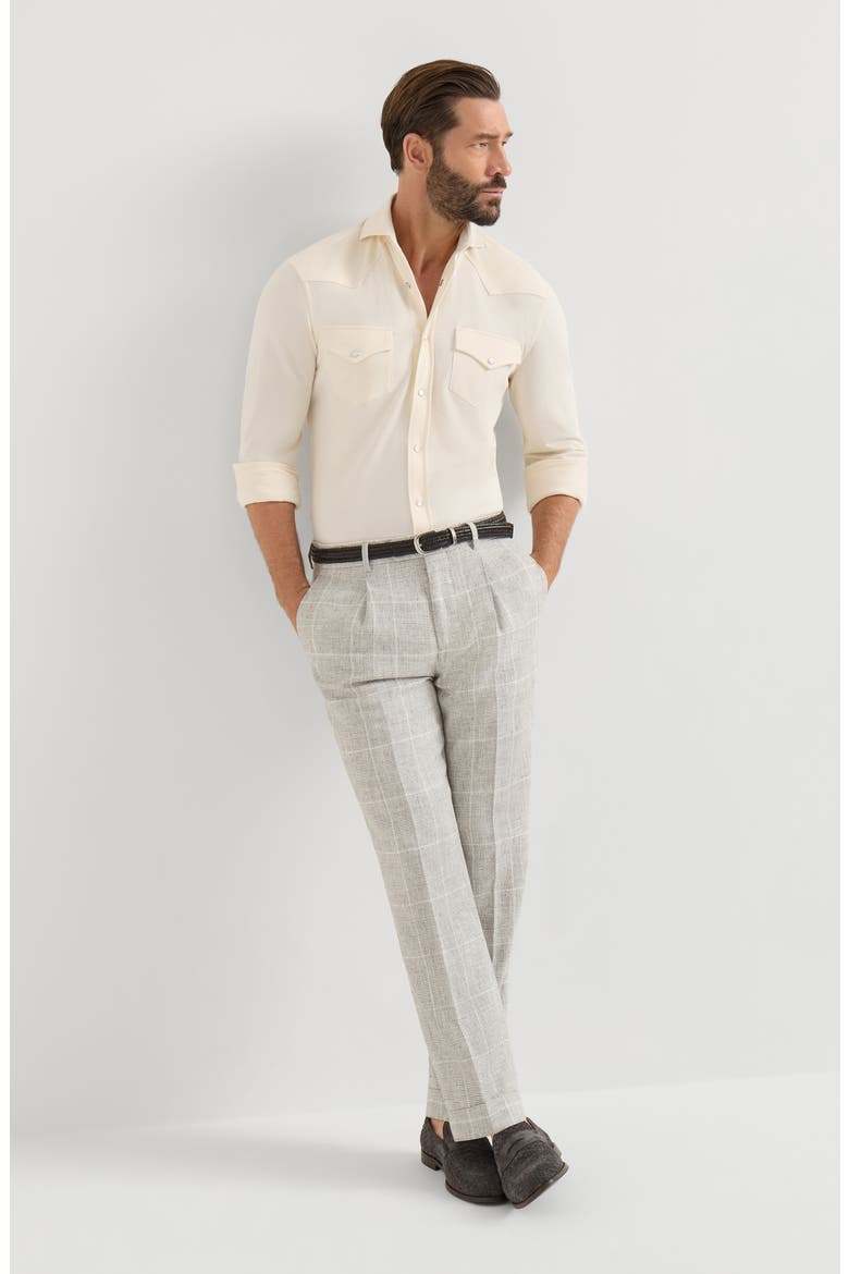 Linen Prince of Wales trousers with pleat, Alternate, color, Panama