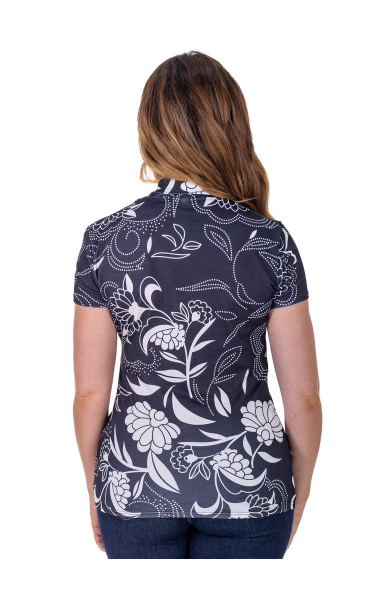 24seven Comfort Apparel Petites Black and White Short Sleeve V-Neck Wrap Top, Alternate, color, Black Multi