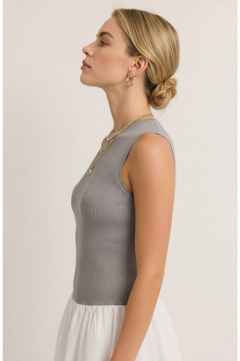 Knit Bodice Contrast Mini Dress, Alternate, color, White / Grey