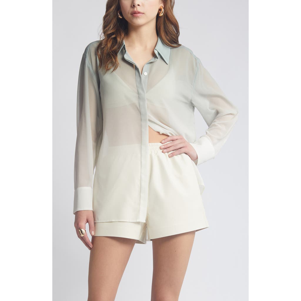 Open Edit Oversize Semisheer Button-up Shirt In Green Ombre