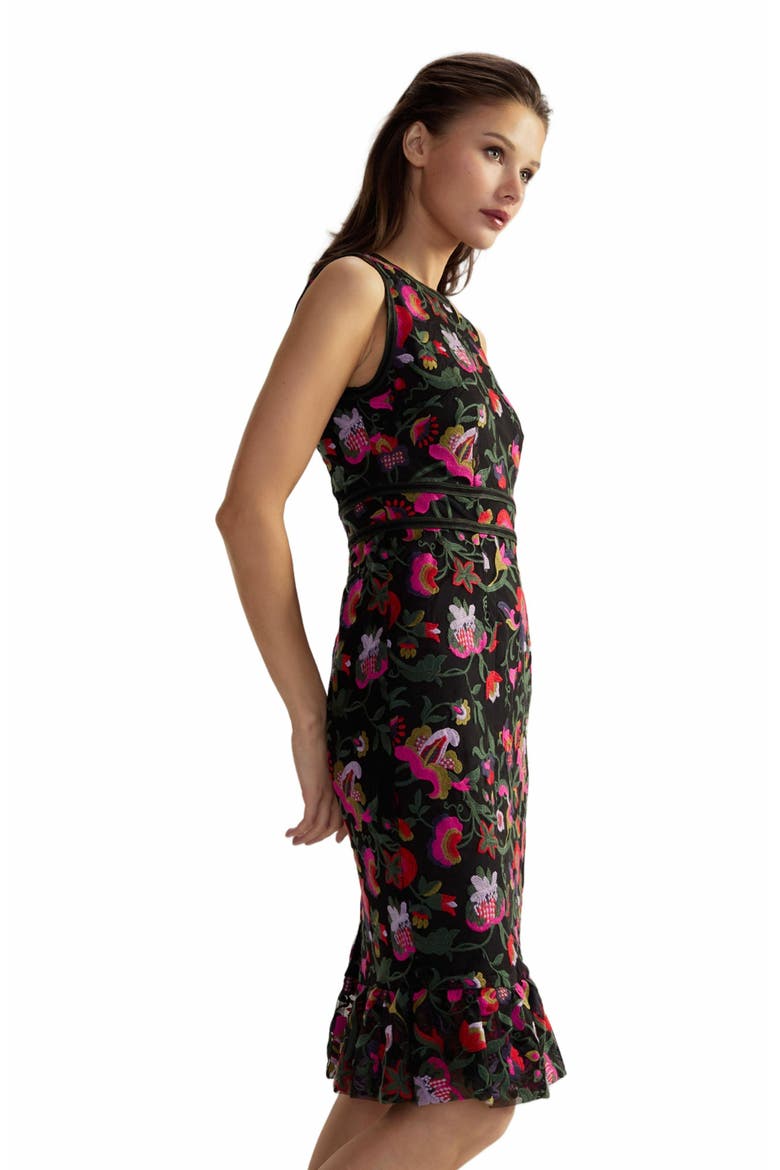 EMBROIDERED SLEEVELESS MIDI DRESS, Alternate, color, Black Multi
