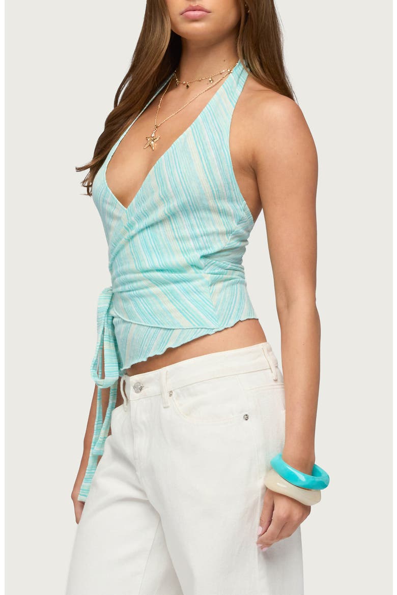 Aquarelle Stripe Faux Wrap Crop Top, Alternate, color, AQUA