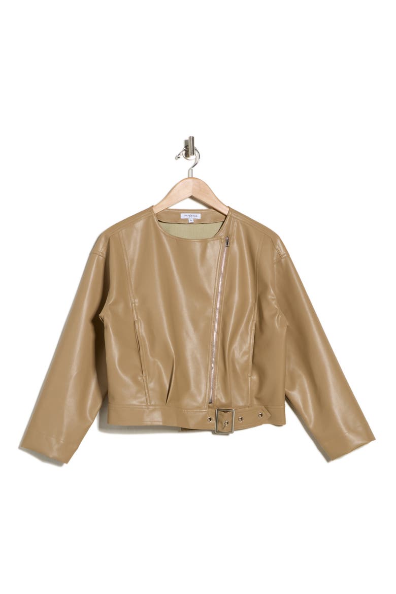 Fara Faux Leather Jacket, Alternate, color, TAN