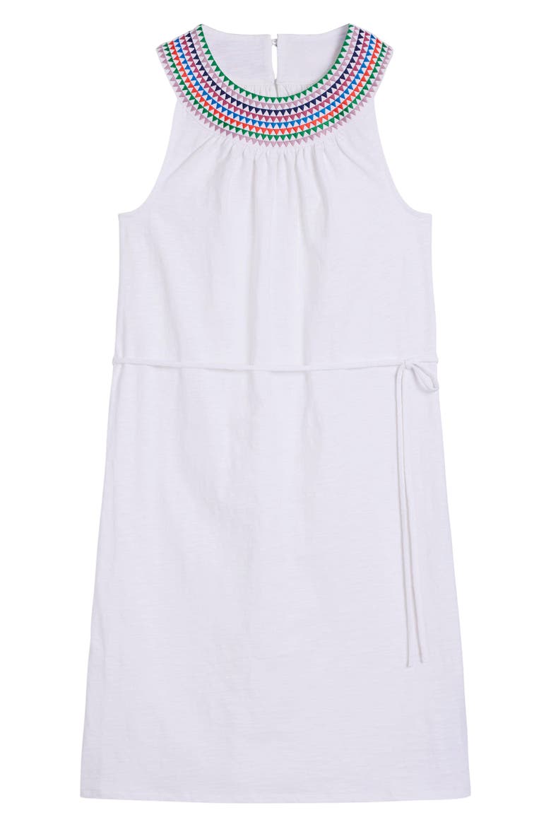 Eleni Embroidered Neckline Cotton Dress, Alternate, color, WHITE