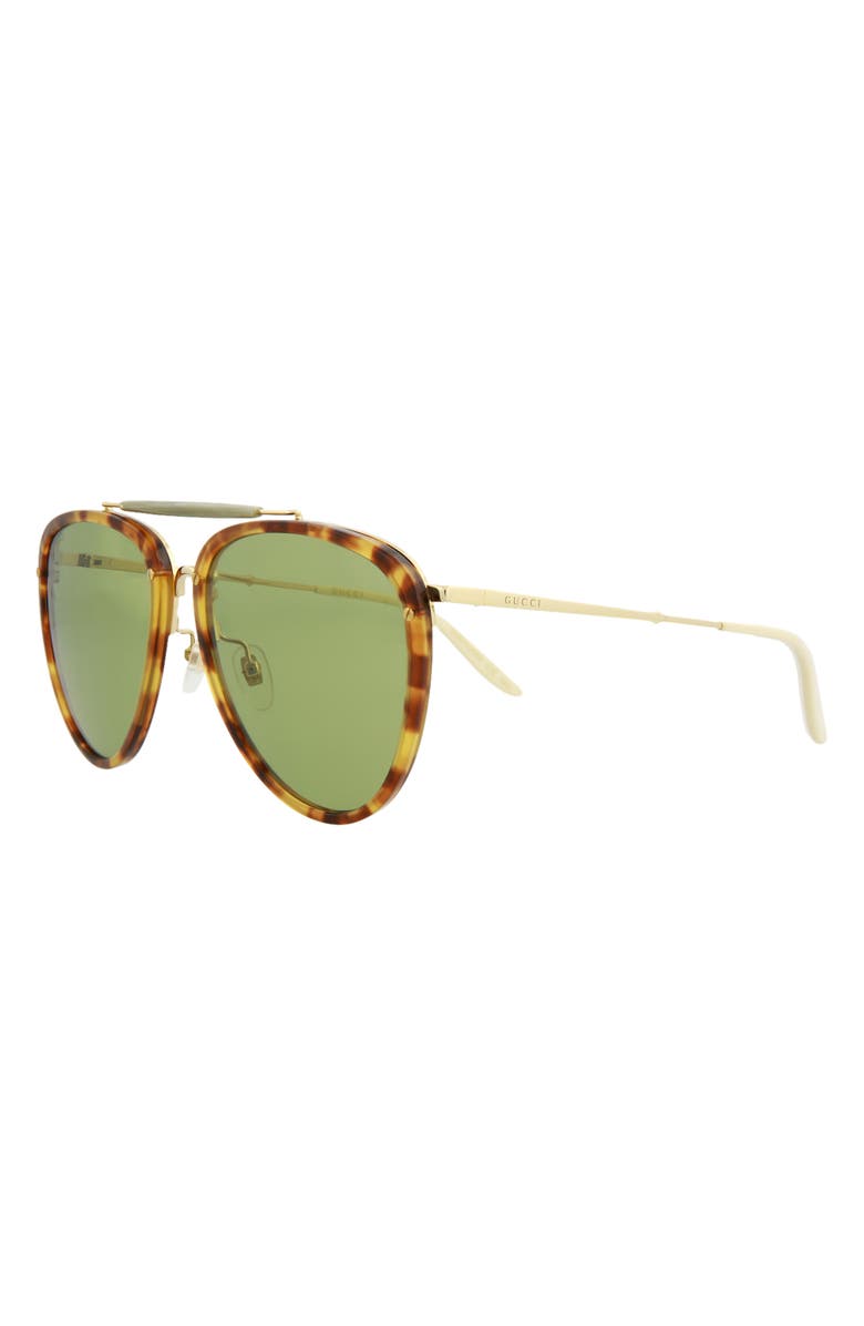 Gucci 58mm Aviator Sunglasses, Alternate, color, Havana Gold Green