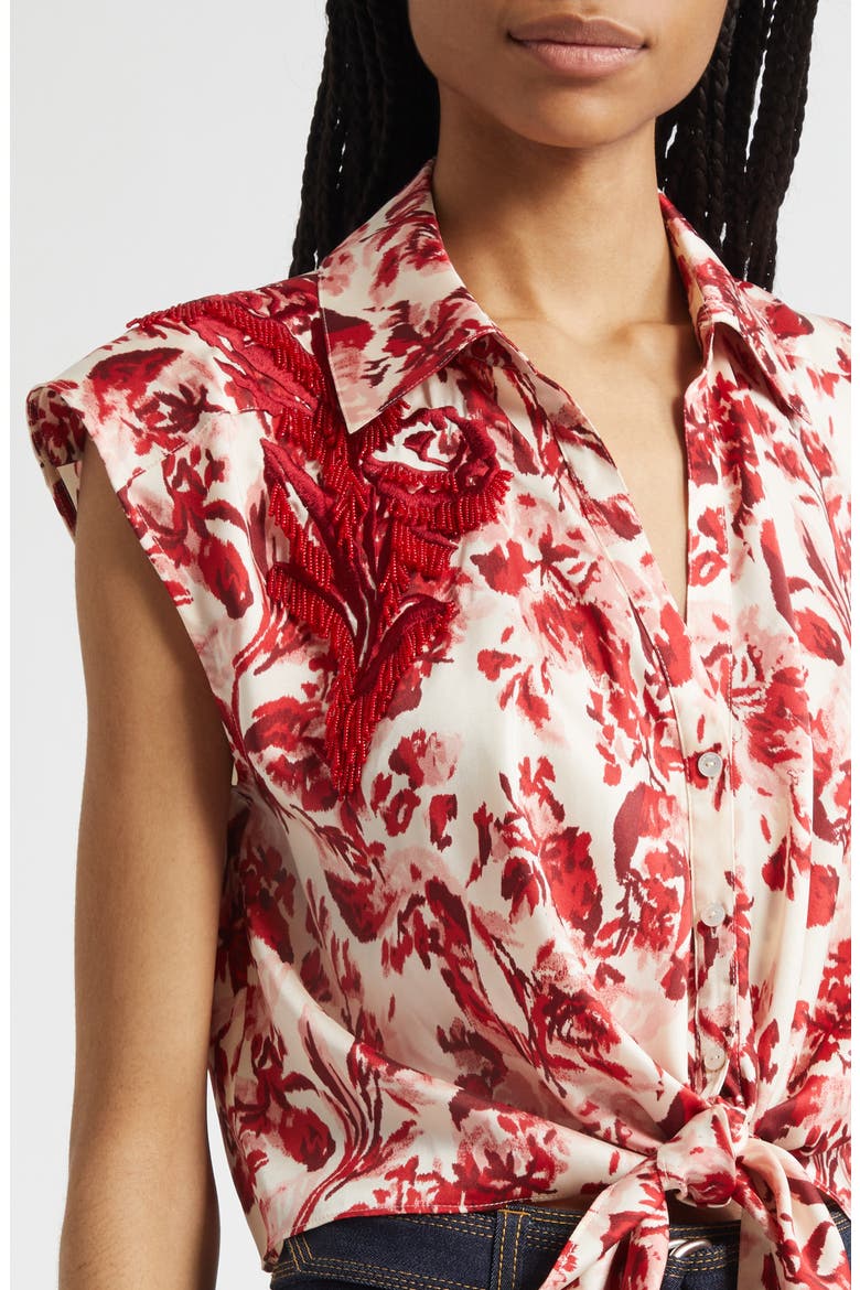 Floral Ribbons Sleeveless Shirt, Alternate, color, CHERRY ROSE MULTI