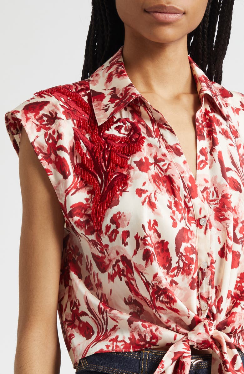 Cinq à Sept Floral Ribbons Sleeveless Shirt, Alternate, color, Cherry Rose Multi