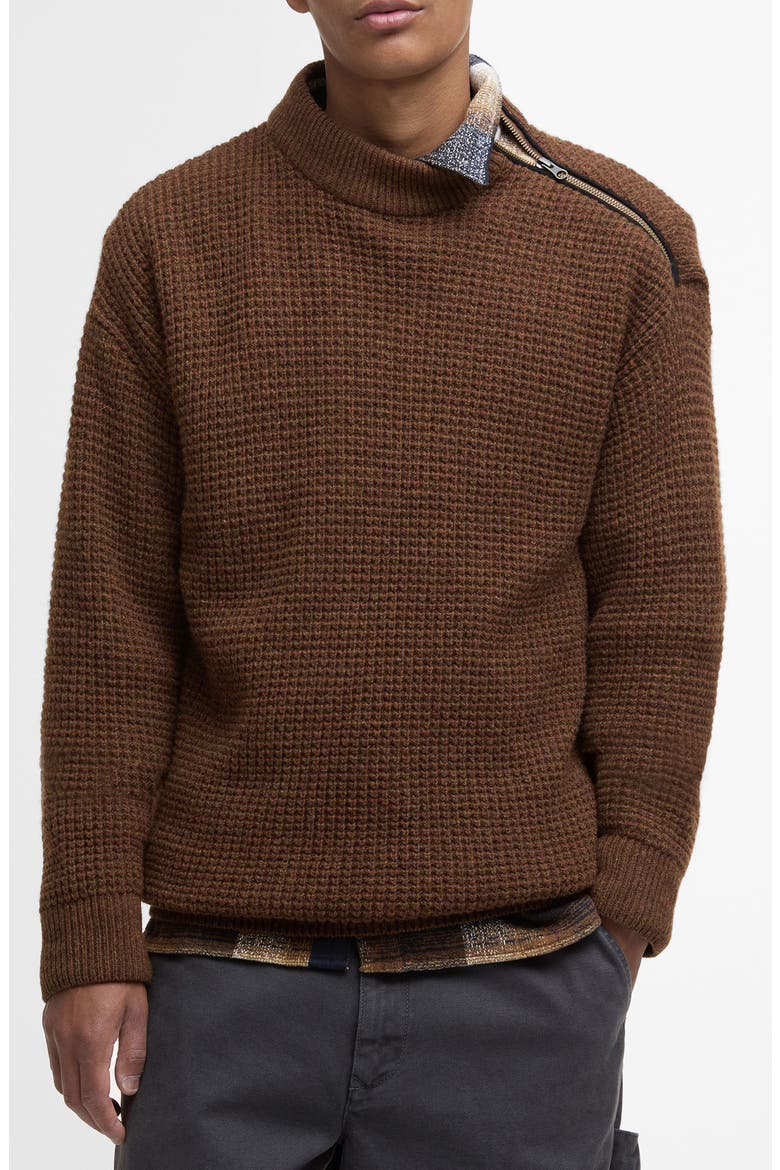 Gearstone Zip Shoulder Wool Sweater, Main, color, UMBER