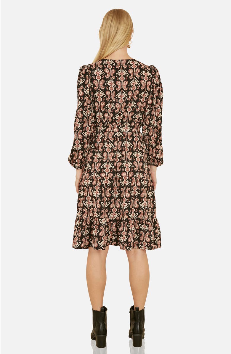 Yumi Ikat Long Sleeve Skater Midi Dress, Alternate, color, Black